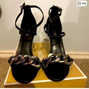 Michael Kors Black Heels with Silver Chain Detail